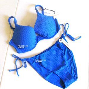 38D/L Victoria Secret Swim Icon Push Up Top Bikini Set Side Tie Bottom Blue